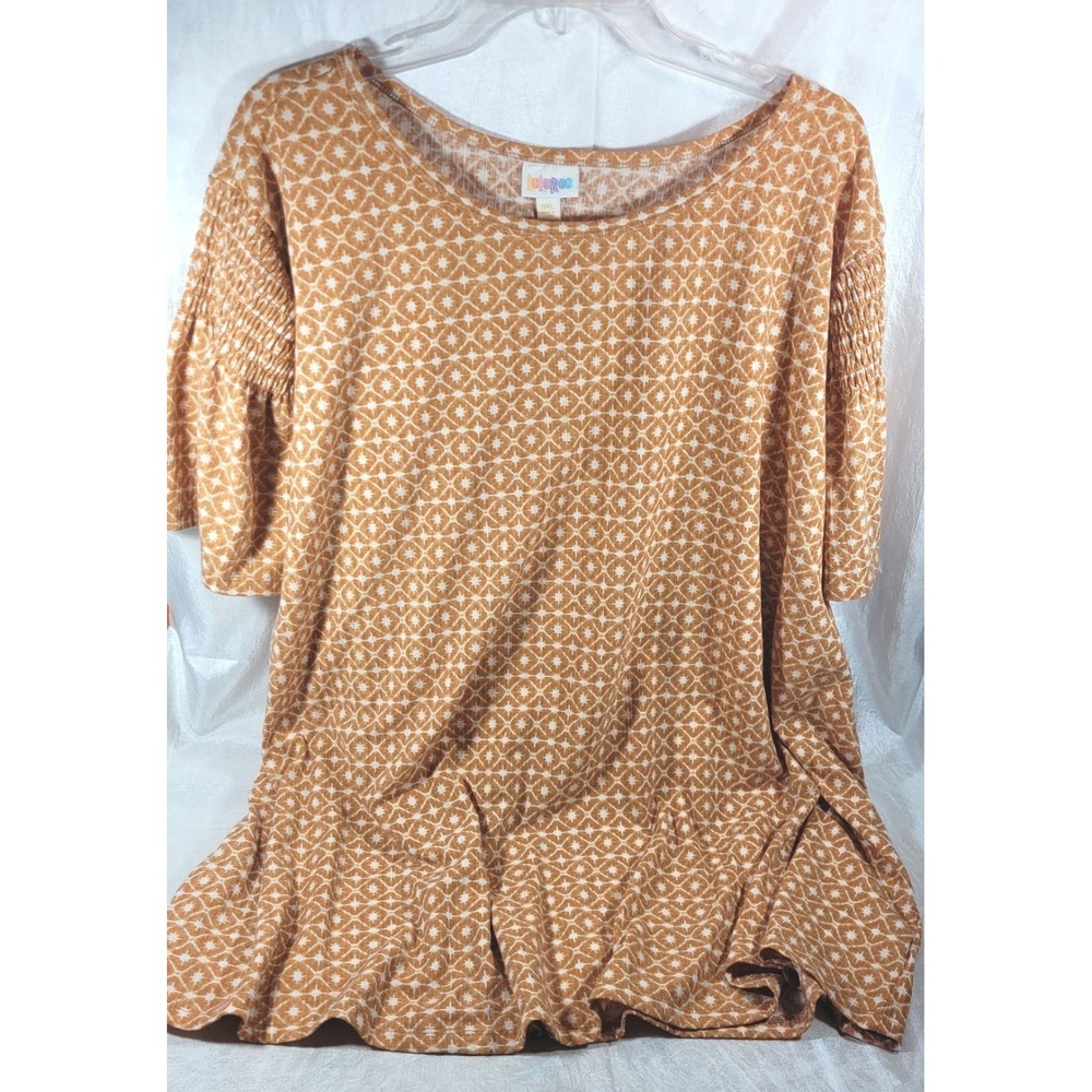 LuLaRoe Women's Ikat Print Textured Flutter Sleeve Top - Burnt‎ Orange - 3XL